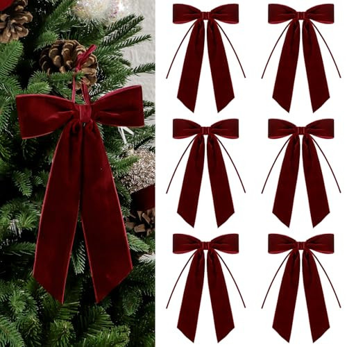 Set of 6 Velvet Bows Christmas Decoration Vintage Ribbon Bow for Gift Wrapping Xmas Holiday Wreath Garland Window Fireplace Staircase Wedding Home Decor,18x25cm (Burgundy) | Amazon (UK)