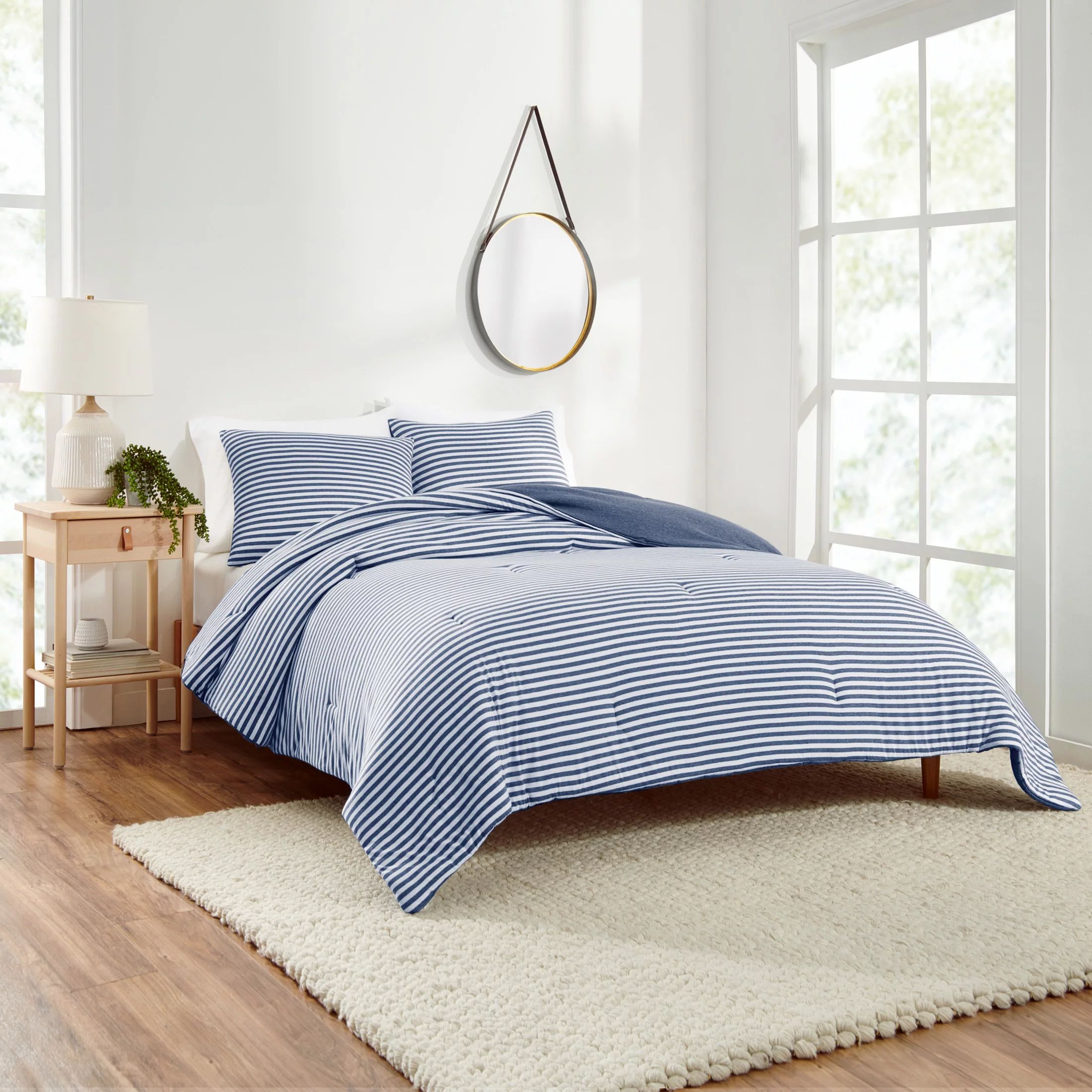 Gap Home T-Shirt Soft Jersey Reversible Organic Cotton Blend Comforter Set, Twin, Navy, 2-Pieces ... | Walmart (US)