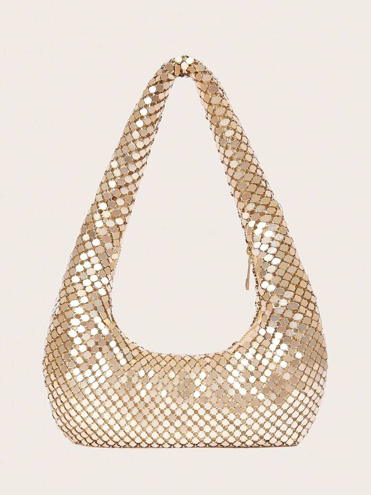 Women Fashionable Metal Backpack Underarm Bag High-End Shiny Party Nightclub Shoulder Bag Banquet Evening Dress Bag Rhinestone Aluminum Sheet Clutch Party Evening Bag, Perfectly Matching With New Years Outfit, Excellently Matching With Party Dresses For Women, Essential Wedding Items,Perfectly Matching With Graduation Dress, Prom Dresses | SHEIN