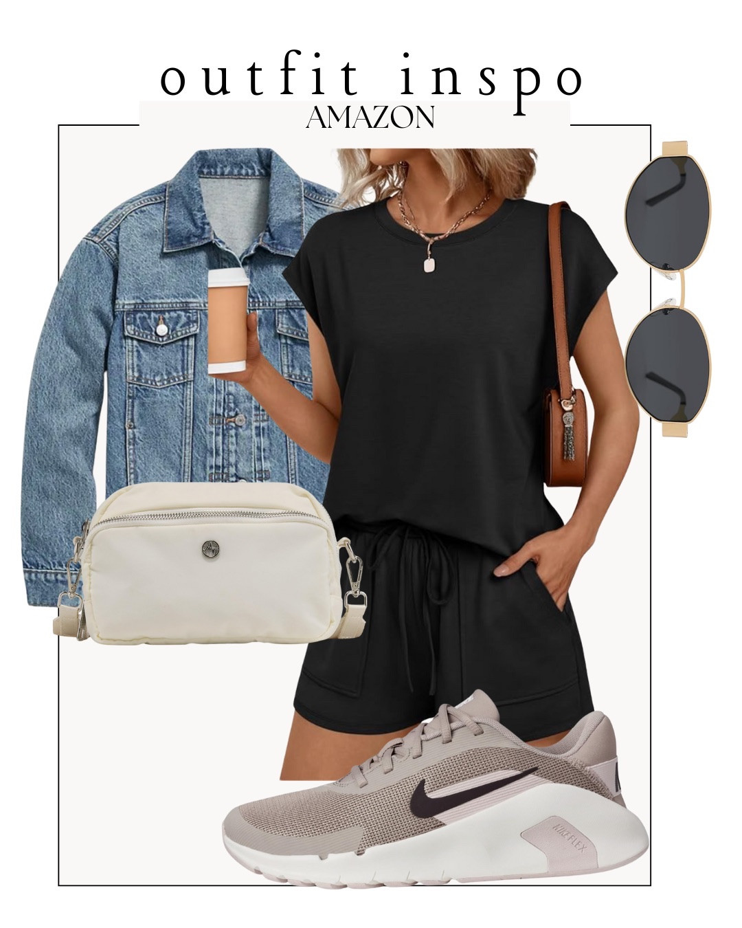 Casual spring outfit idea — black 2 piece sets, denim jacket, Nike sneakers, and belt bag






outfit inspo, outfit ideas, casual outfits amazon, amazon outfits every day, spring outfits 2026, summer outfits, travel outfit 

#LTKPetite #LTKSaleAlert #LTKootd
