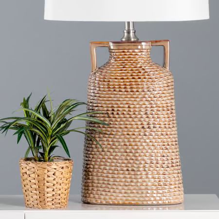 Natural 33-inch Textured Ceramic Amphora Table Lamp | Rugs USA