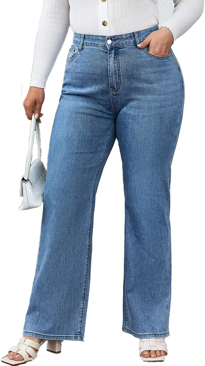 KISSPLUS Plus Size Baggy Jeans for Women High Waist Loose Women Jeans Curvy Stretchy Denim Pants ... | Amazon (US)