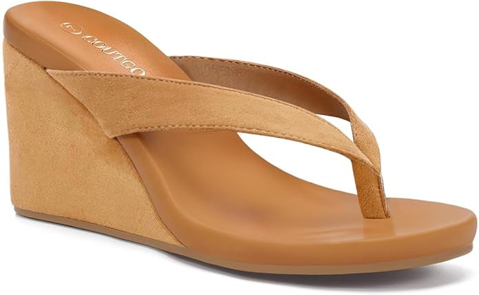 Coutgo Womens Wedge Heels Sandals Platform Flip Flops Slides Slip On Summer Beach Shoes | Amazon (US)