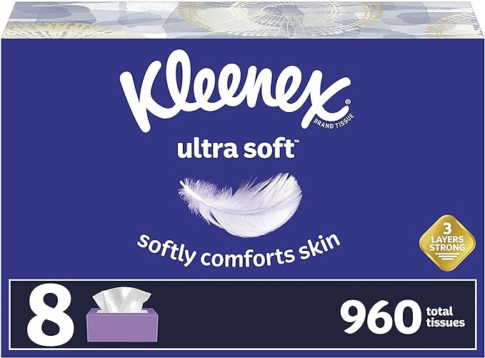 Kleenex Ultra Soft Facial Tissues, 8 Flat Boxes, 120 Tissues per Box (960 Total Tissues) | Amazon (US)
