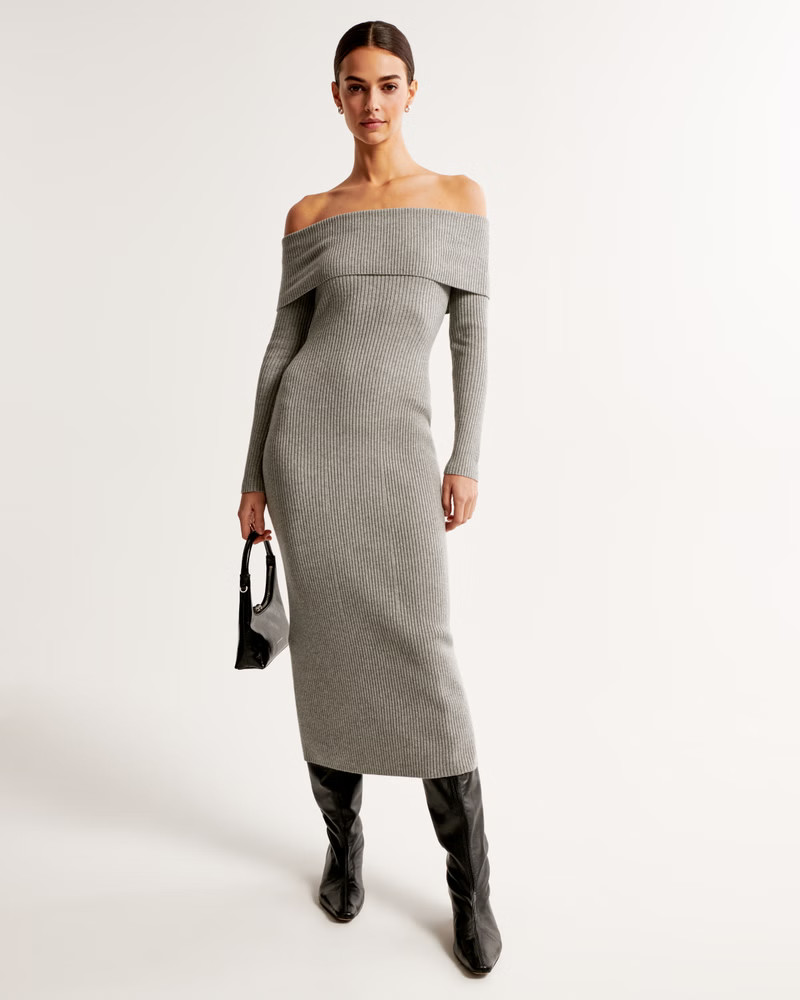 Off-The-Shoulder Midi Sweater Dress | Abercrombie & Fitch (US)