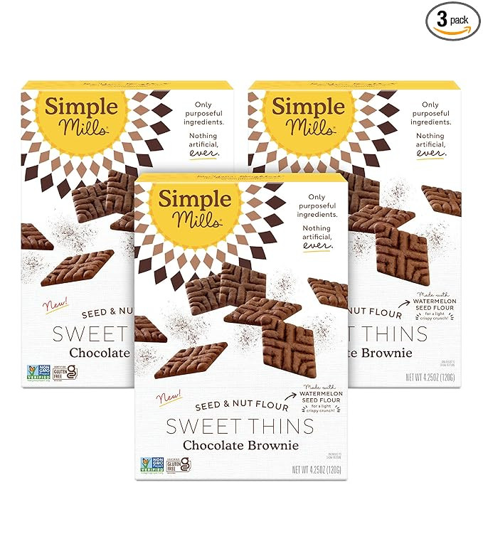 Simple Mills Sweet Thins Cookies, Seed and Nut Flour, Chocolate Brownie - Gluten Free, Paleo Frie... | Amazon (US)
