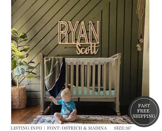 Stacked Custom name sign 18"- 42" wide, wood name sign, nursery sign, nursery letters, children's... | Etsy (US)