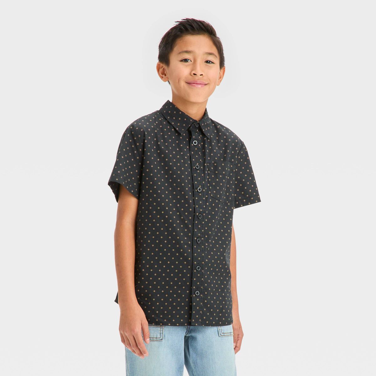 Boys' Woven Short Sleeve Button-Down Shirt - art class™ Black/Tan Geo M | Target