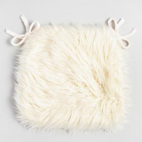 Ivory Mongolian Faux Fur Chair Cushion | World Market