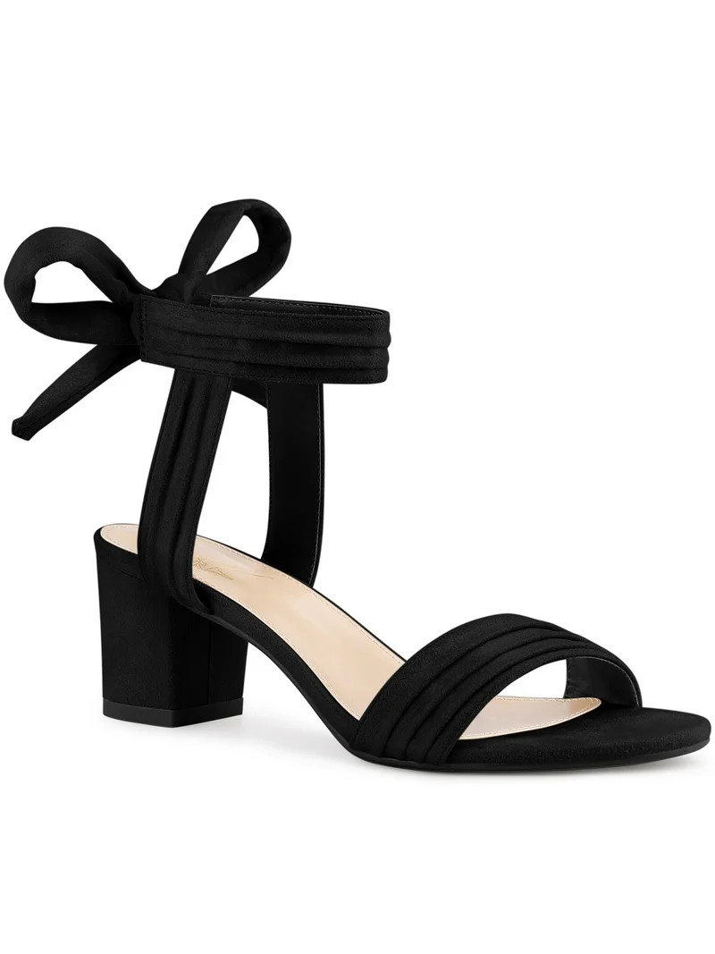 BLISSFUL STEP Women's Open Toe Back Bow Chunky Heels Sandals | Walmart (US)