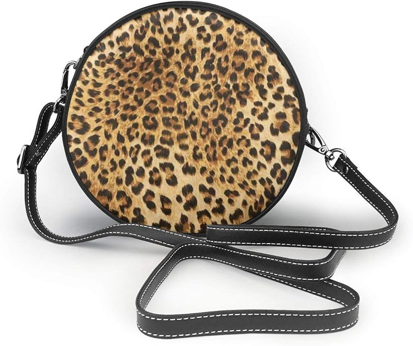 Leopard Skins Colorful Wild Animal Print Crossbody Round Leather Bag Handbags Purse Messenger Bag... | Amazon (US)