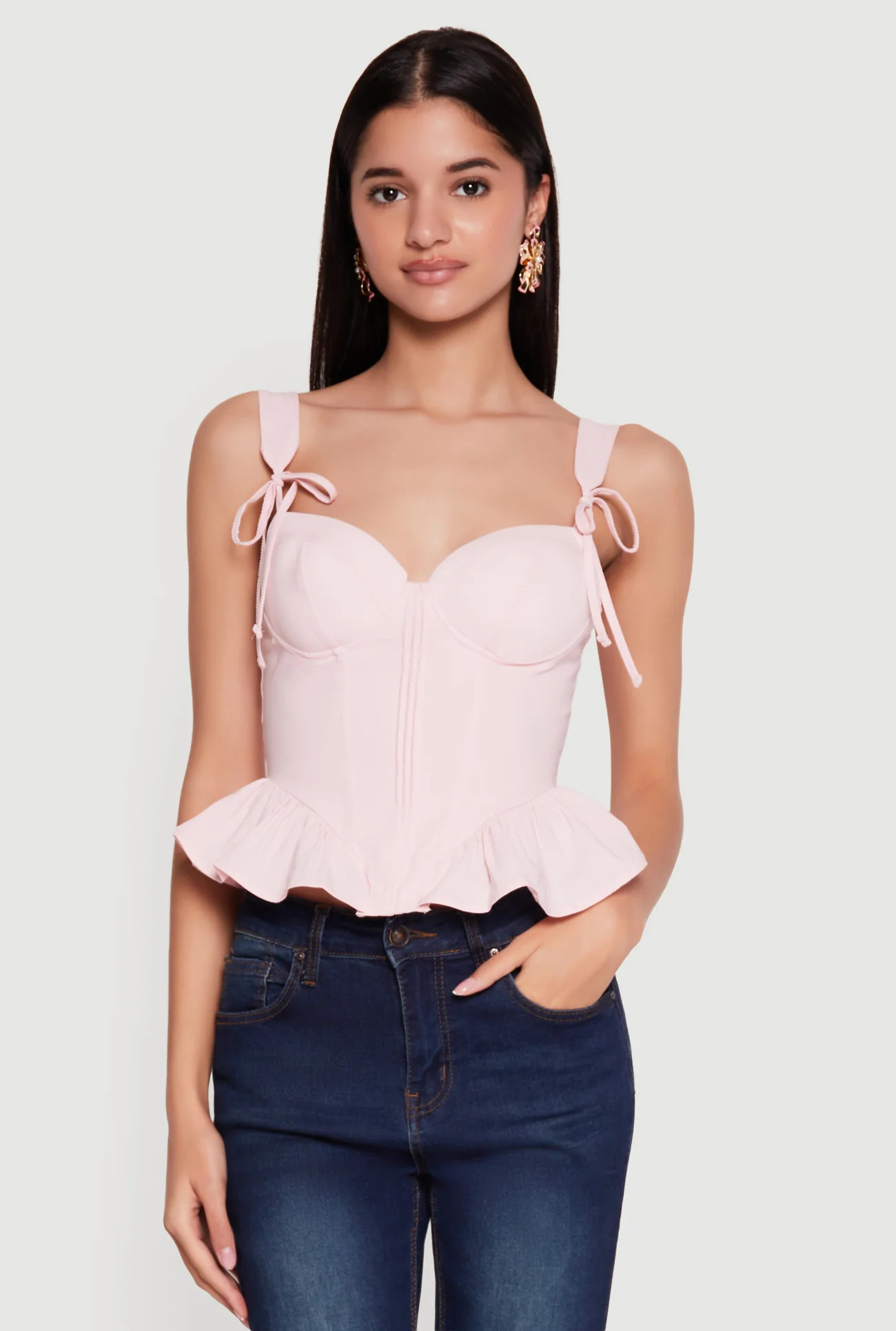 Cropped Tie Strap Peplum Bustier Top | Rainbow Shops