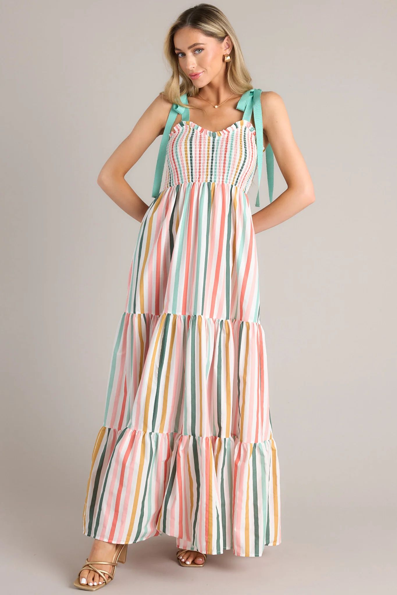 Wishing For You Desert Sage Multi Stripe Maxi Dress | Red Dress