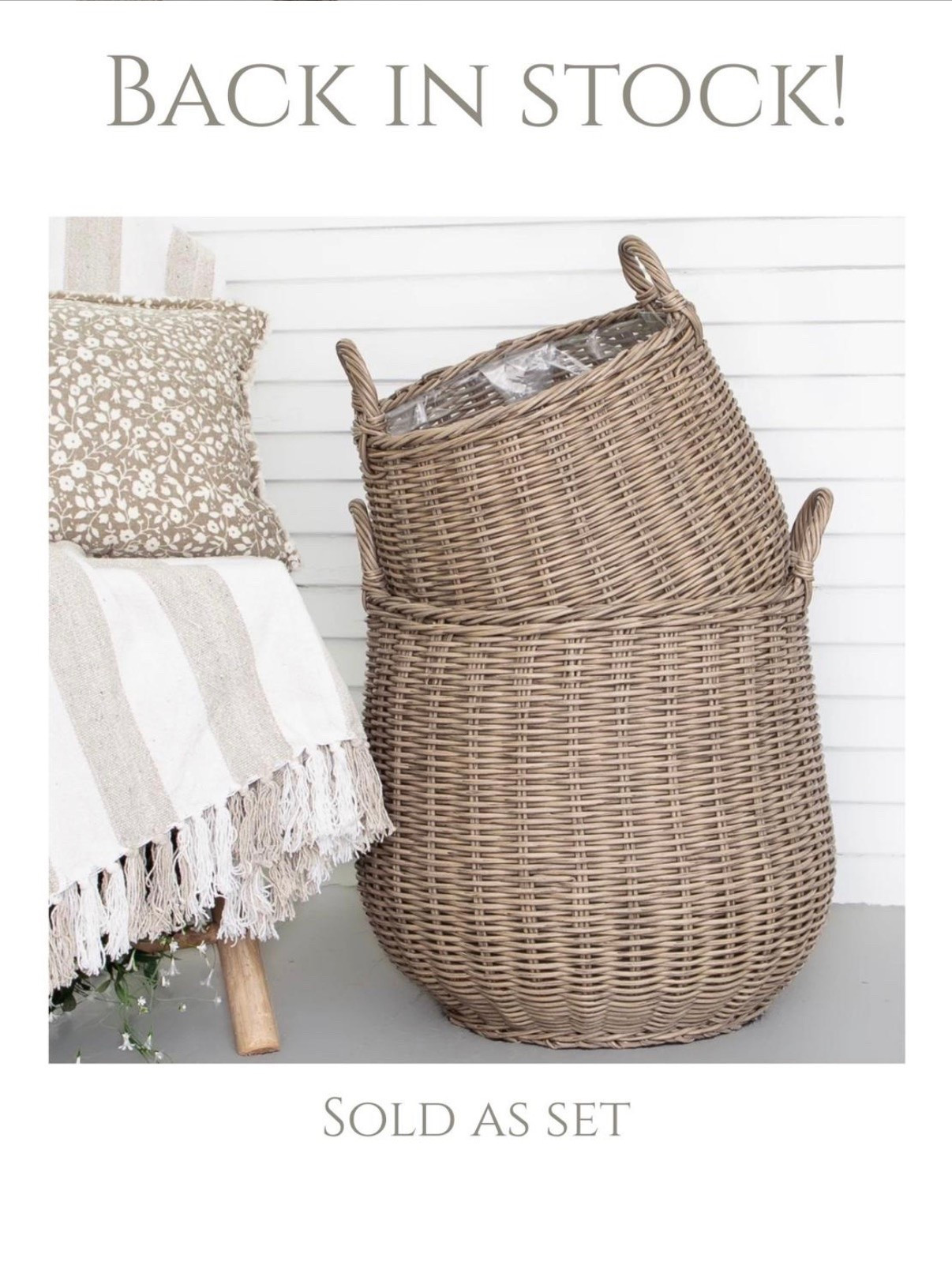 Back in stock!!!  Love these willow planter baskets. I use them year round both inside and out!