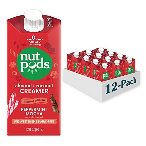 nutpods Peppermint Mocha, (12-Pack), Unsweetened Dairy-Free Creamer, Made from Almonds and Coconuts, Whole30, Gluten Free, Non-GMO, Vegan, Kosher | Amazon (US)