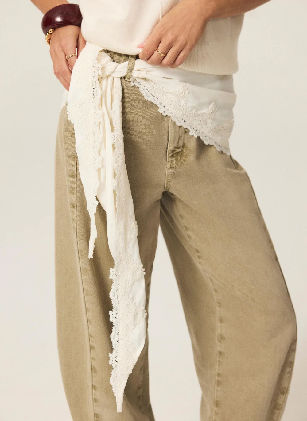 Cream Satin Lace Trim Scarf | Mint Velvet
