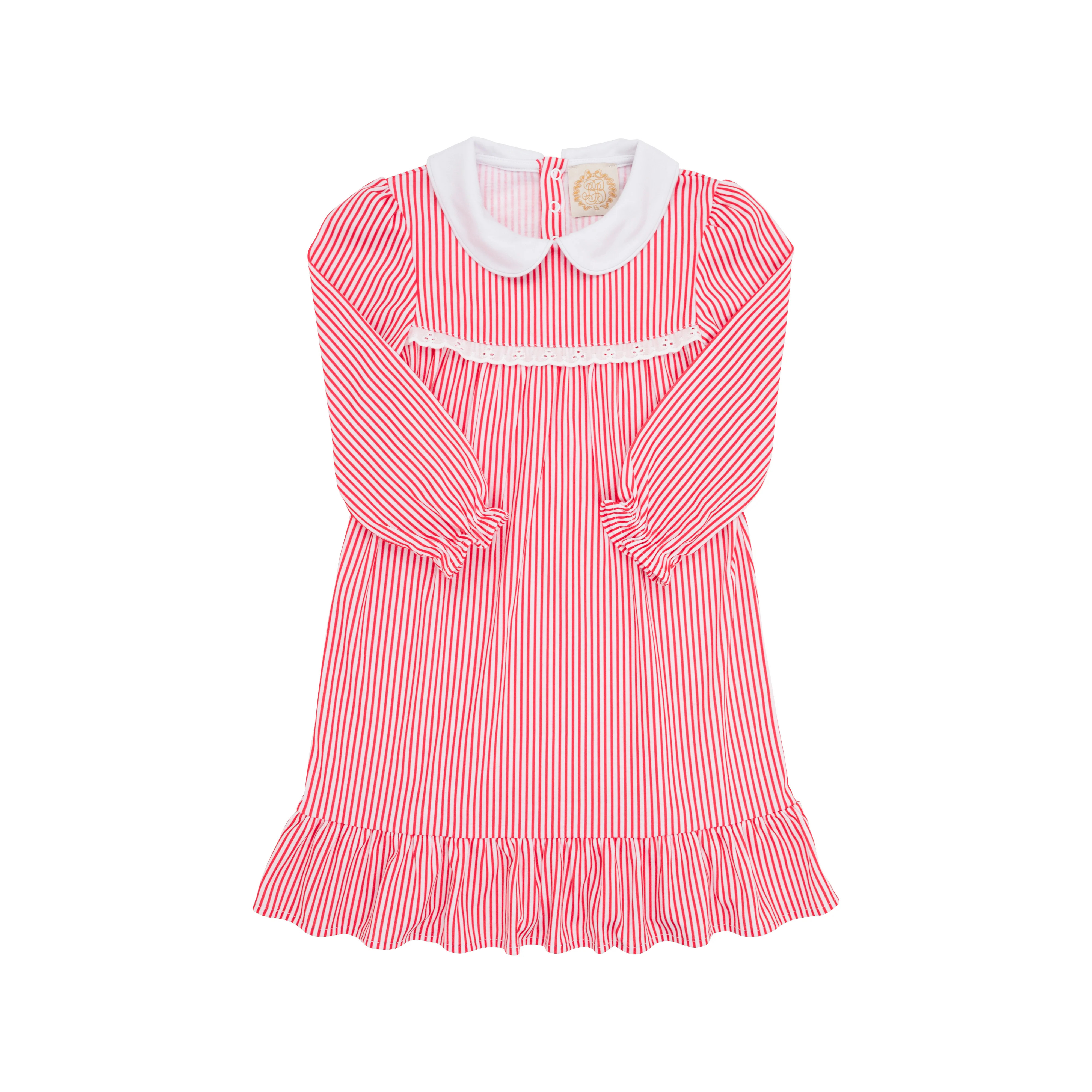 Goldie Locks Nightgown - Richmond Red Stripe with Worth Avenue White Piping | The Beaufort Bonnet Company