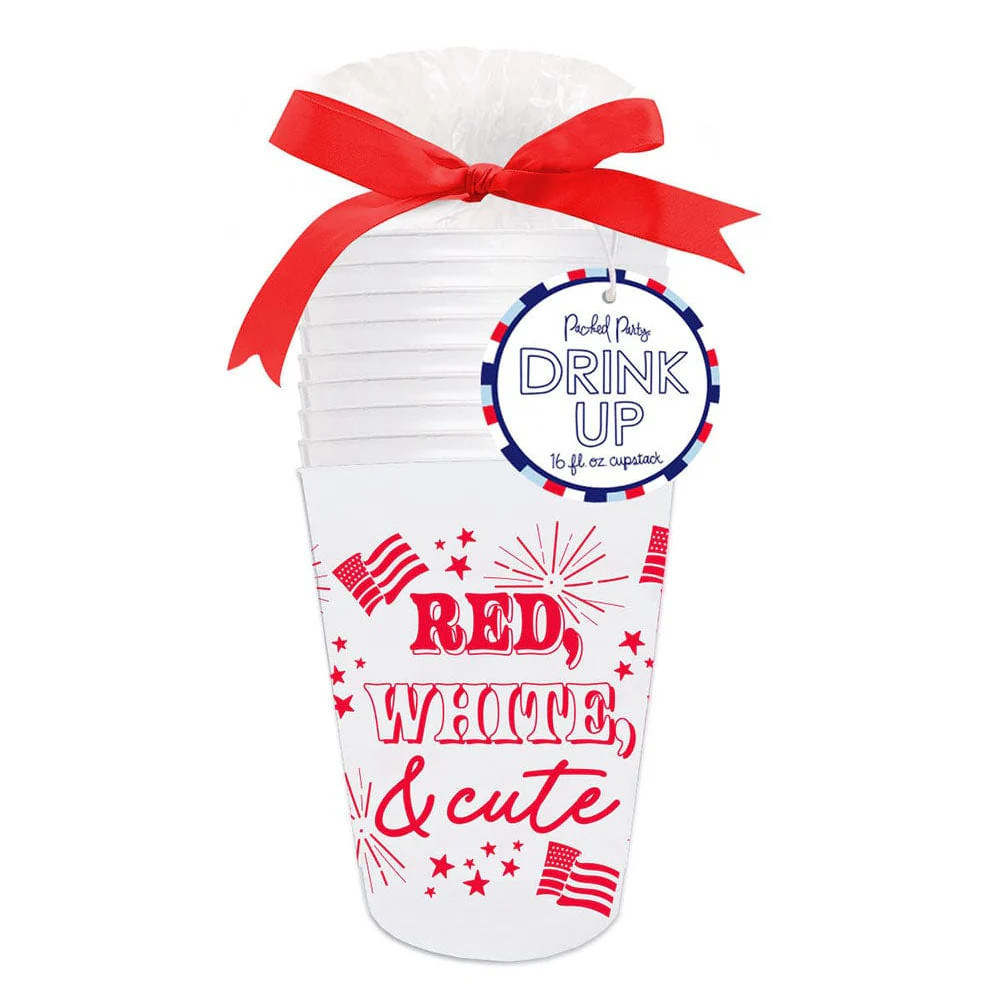 Red, White, & Cute Patriotic Reusable Party Cups (Set of 10) | Packed Party