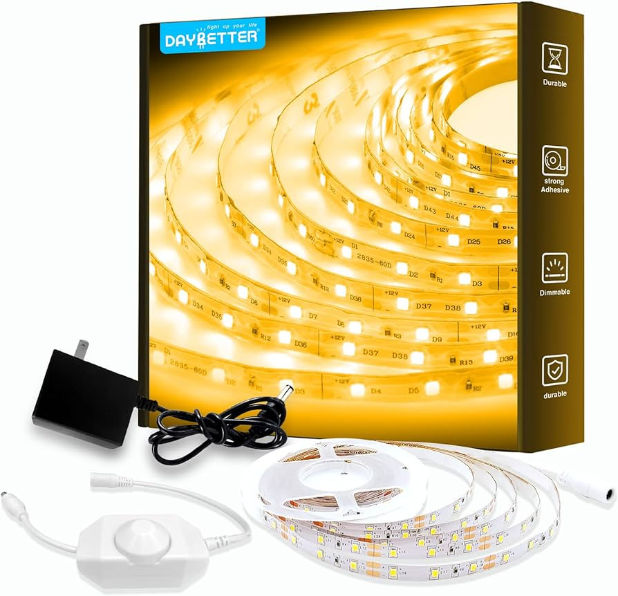 DAYBETTER Warm White LED Strip Light,16.4 ft Dimmable Bright Rope Light,3000K 12V LED Light Strip... | Amazon (US)