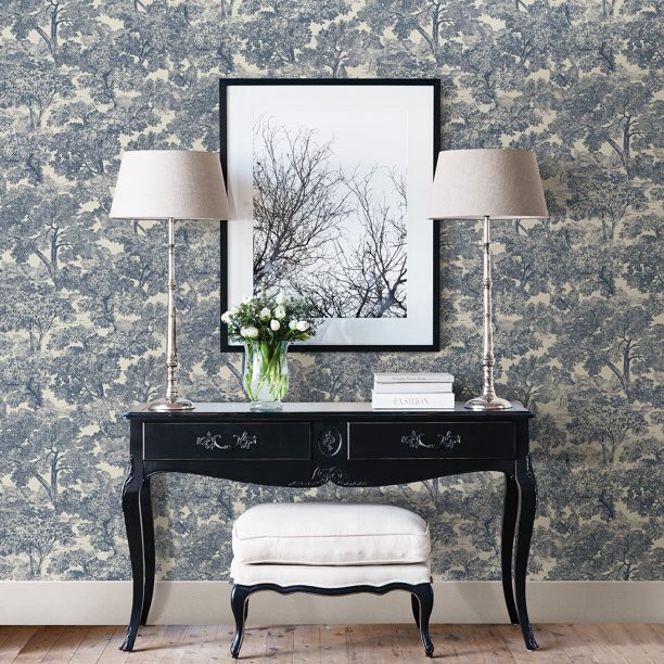 Chesapeake Blyth Blue Toile Wallpaper - Walmart.com | Walmart (US)