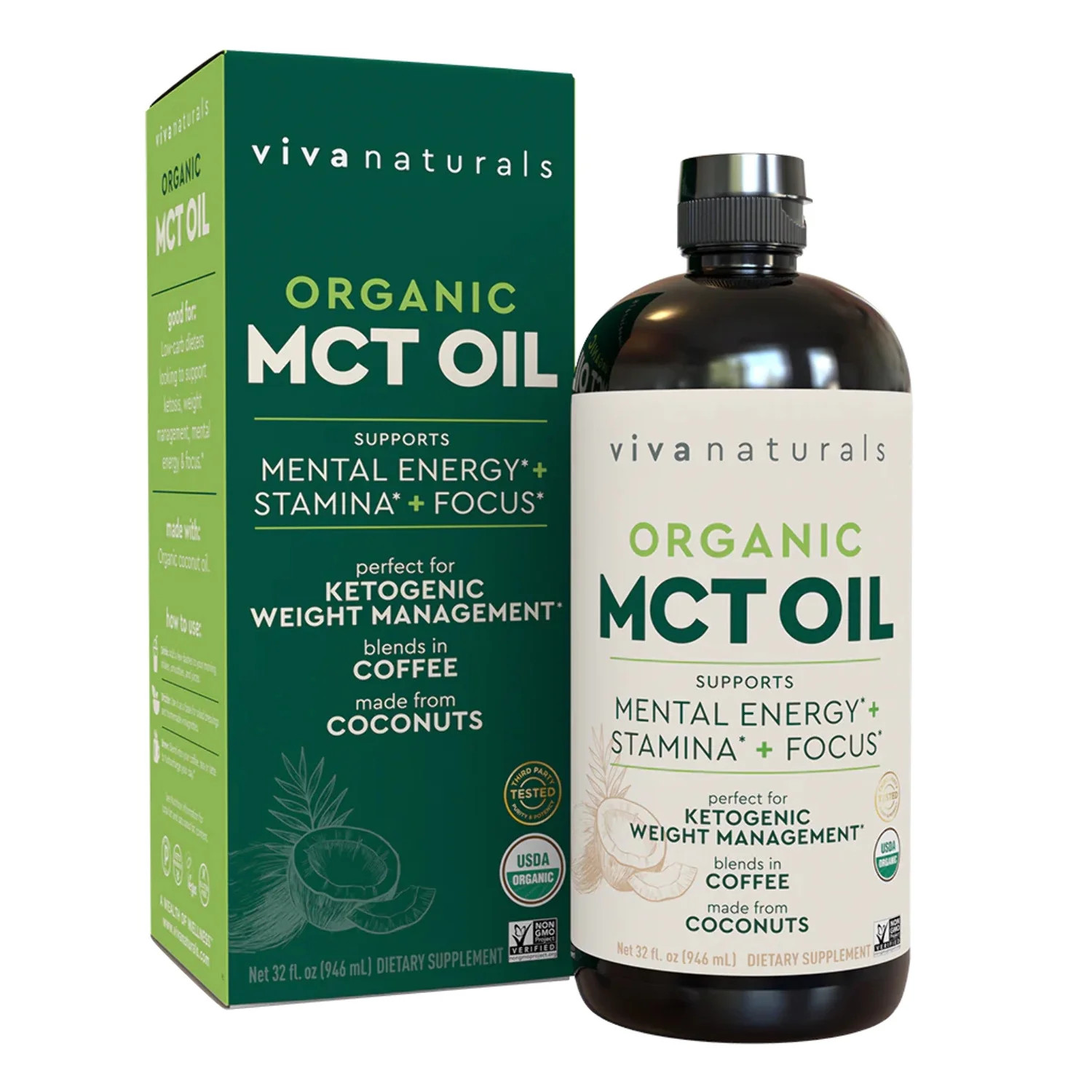 Viva Naturals Organic MCT Oil, with C8 and C10 Fatty Acids, 32 fl oz (946 ml) - Walmart.com | Walmart (US)