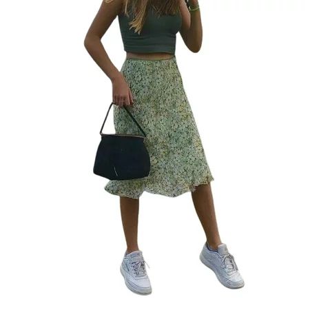 Felcia Women Green Floral Skirt Y2K Vintage High Waist Skirt Summer Bodycon Midi Skirt | Walmart (US)