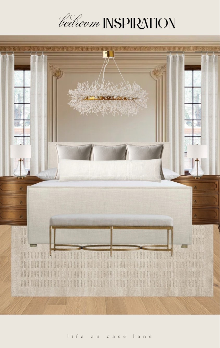 Neutral bedroom, bedroom inspiration, bedroom inspo, bedroom examples 
Primary bedroom furniture, master bedroom, guest bedroom, traditional bedroom, transitional bedroom, nightstand, upholstered bed, area rug, bedroom bench, bedroom chandelier, lamp, bedroom lamp, neutral curtains, triple pleat pinch curtains, affordable furniture, good quality furniture, wayfair, Loloi,  end of bed bench, neutral rug

#neutralhomedecor #traditionalhome #traditionalhomedecor #wallpanelling #bedroominspiration 


#LTKHome