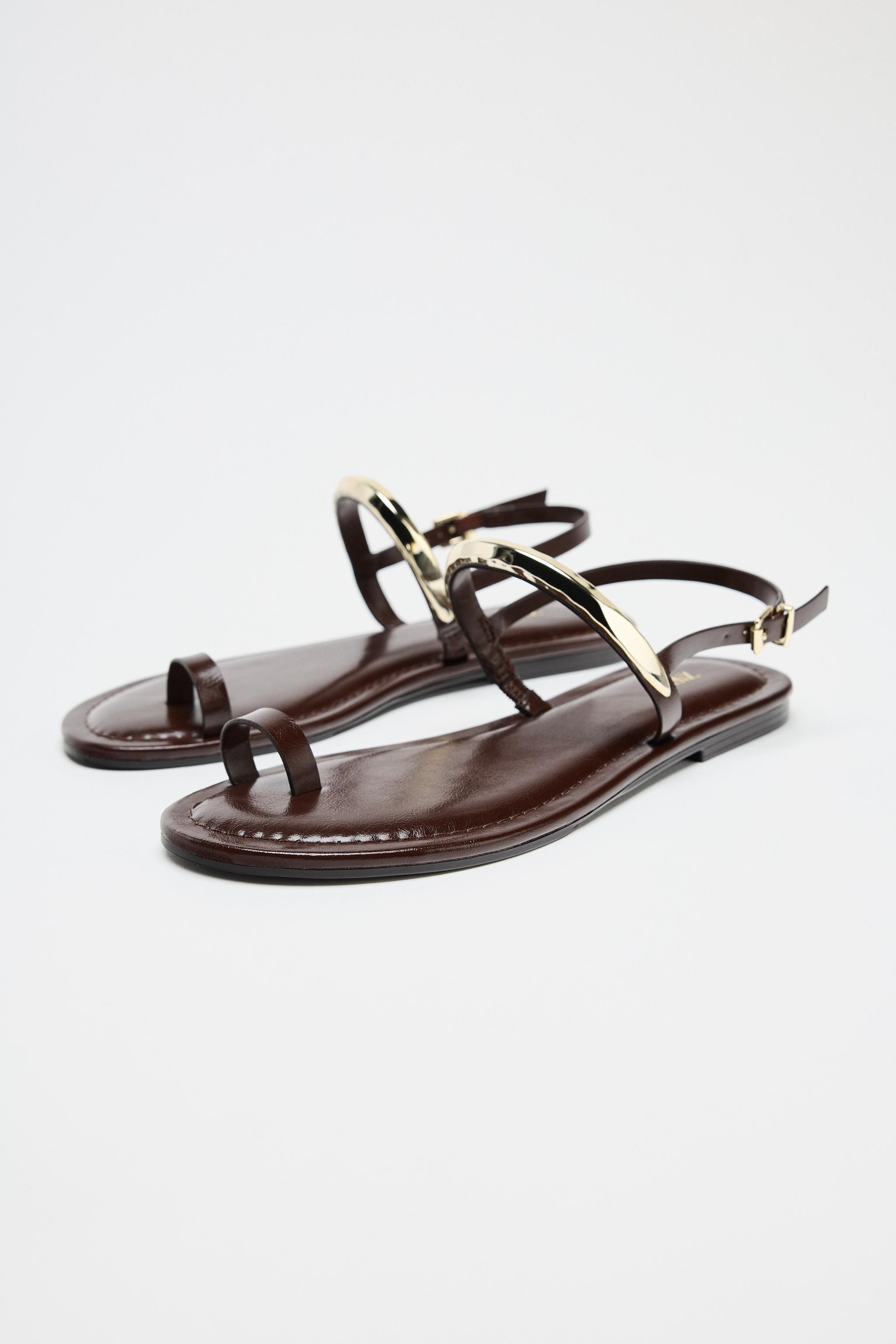 FLAT SANDALS WITH METAL APPLIQUÉ | Zara US