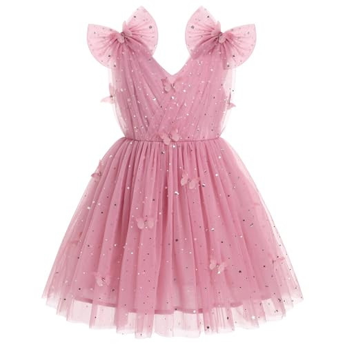 IMEKIS Butterfly Dress for Girl: 5-6 Years, Cake Smash & Graduation, Sparkle Stars, Tulle, Dusty Pink | Amazon (US)