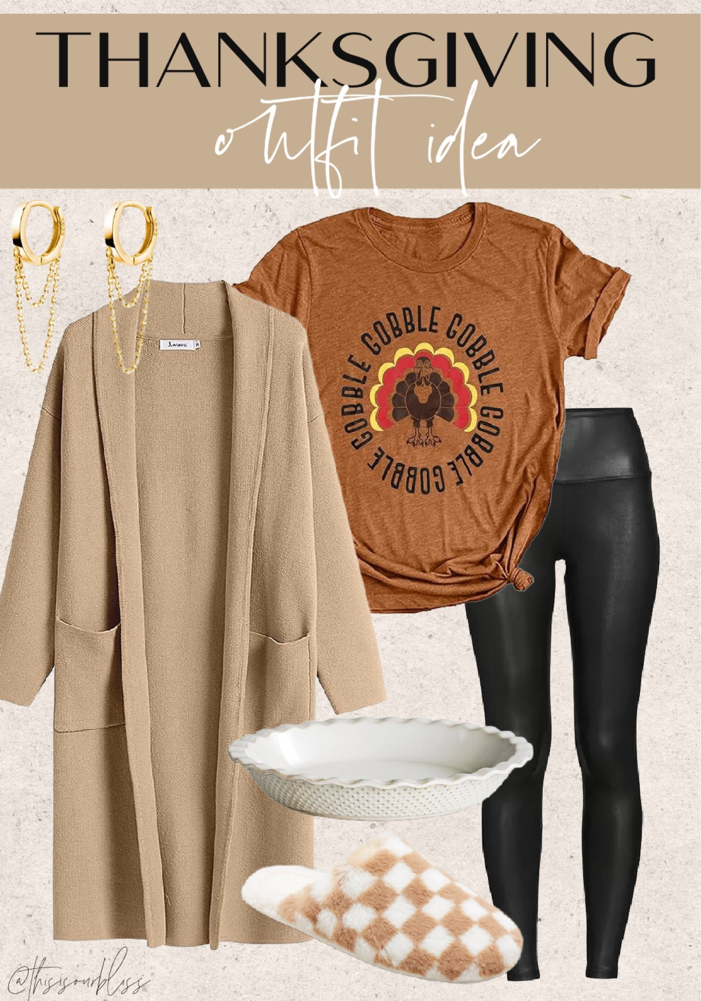 Thanksgiving outfit idea! 🦃 Gobble, gobble, graphic tee, leggings, and a coatigain! Checkered slippers are under $10!! 

#LTKHoliday #LTKfindsunder50 #LTKSeasonal
