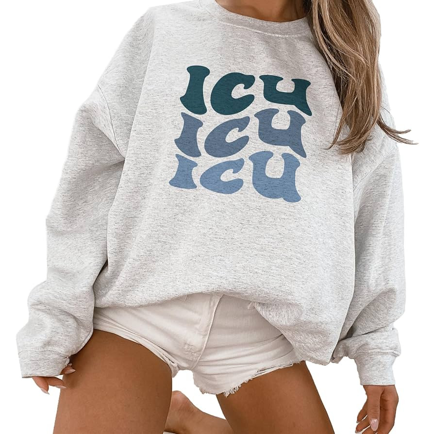 Groovy Blue ICU Nurse Sweatshirt, Intensive Care Unit Gift, Nursing School Graduation, Nurse Appreciation Week Shirt, Nurse Life Unisex Crewneck Sweatshirt | Amazon (US)