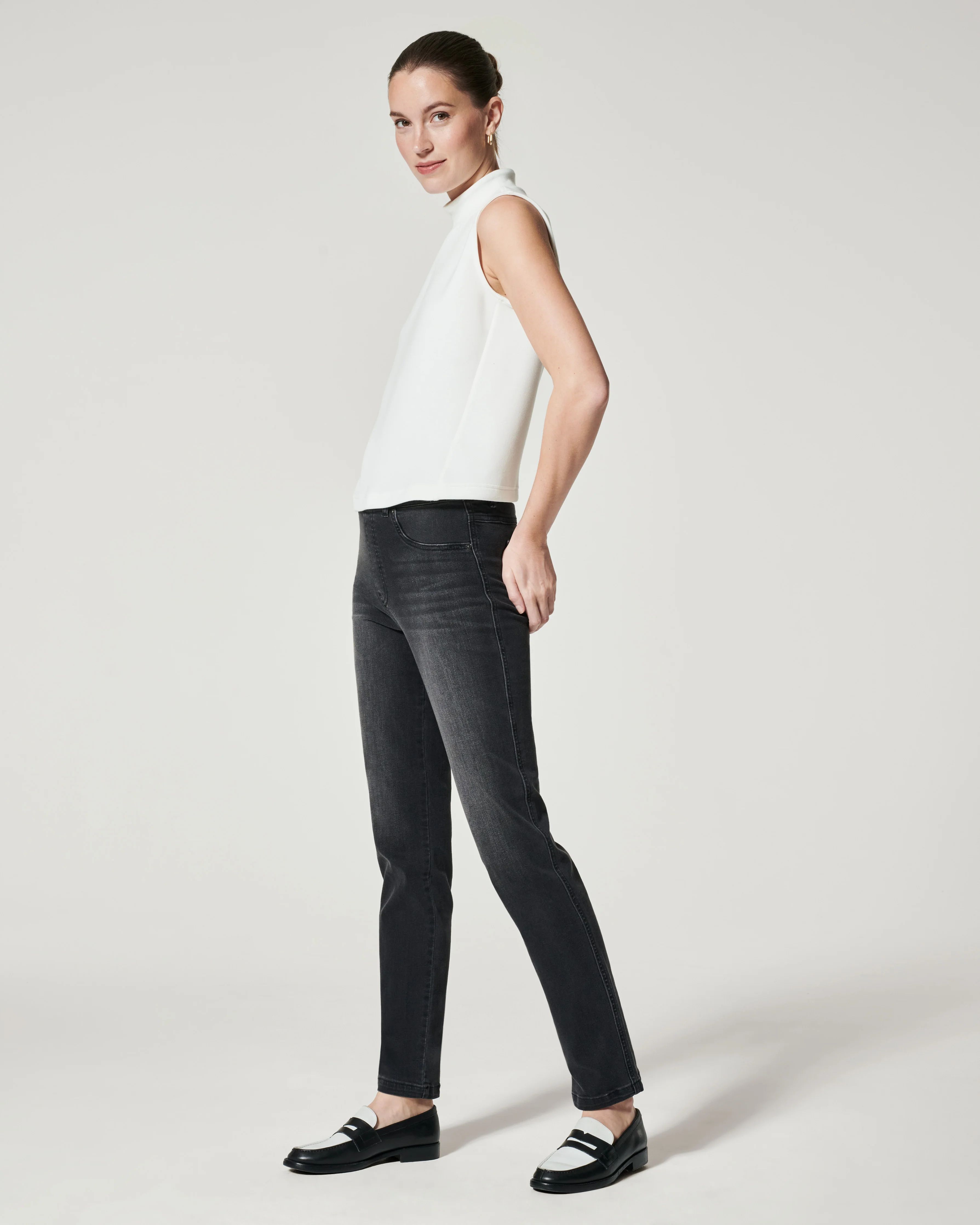 Ankle Straight Leg Jeans, Black | Spanx Canada