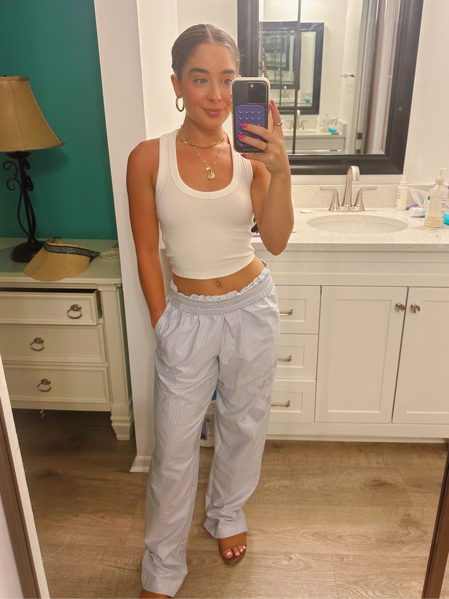 Beach vacation dinner fit! Djerf Avenue striped pants (xxs), Abercrombie tank (xxs) that I have been wearing on REPEAT. Sam Edelman shoes exact pair sold out but found super similar! Petite fashion 🫶🏼

#LTKunder100 #LTKunder50