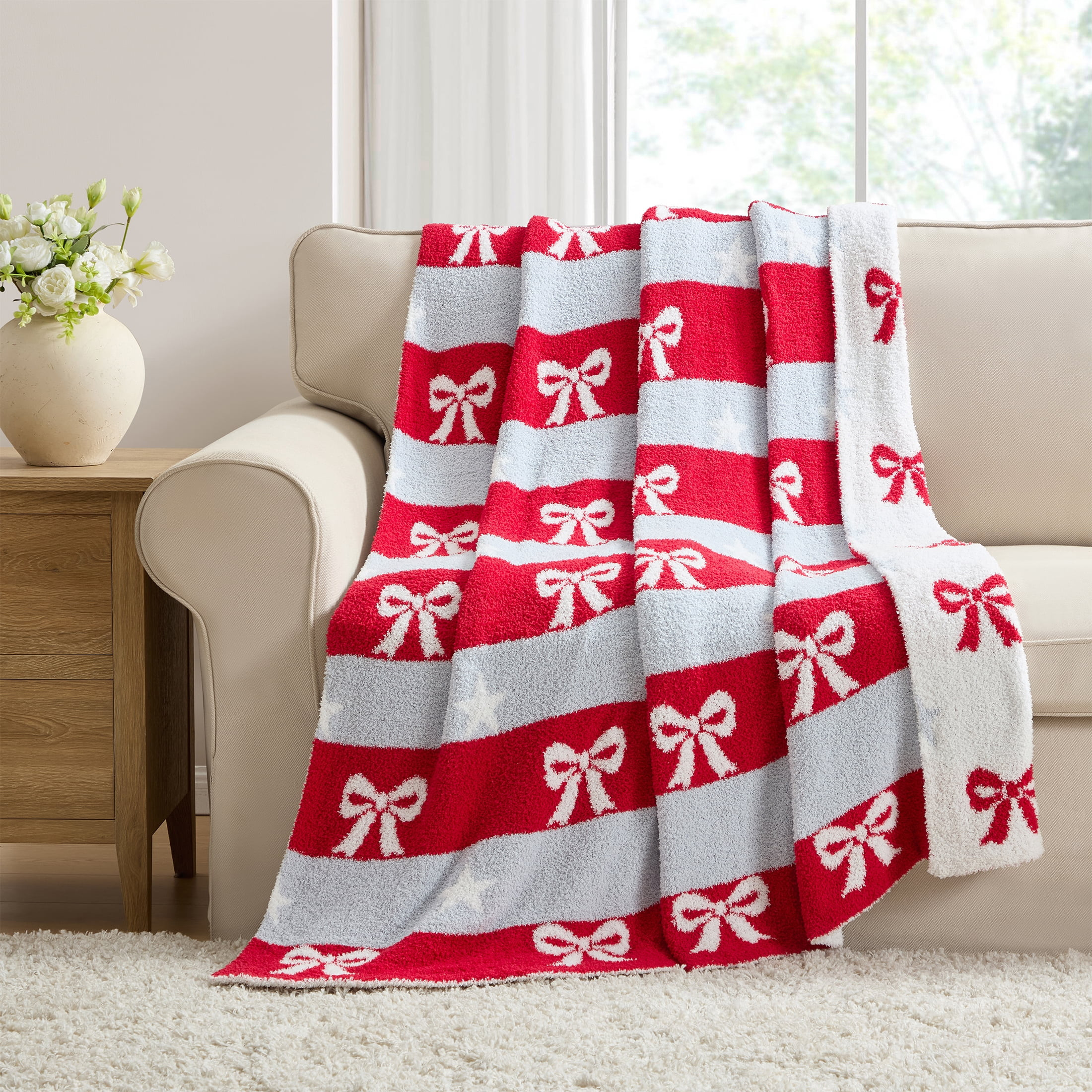 Bows and Stars Throw, Red/White/Blue, 50" x 60", by My Texas House | Walmart (US)