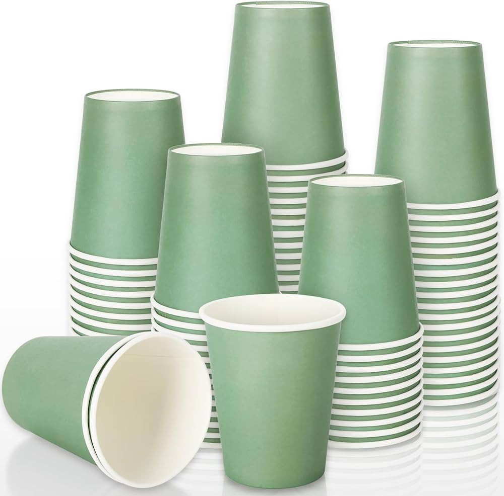 Whaline 50Pcs Sage Green Paper Cups 9oz Disposable Coffee Cups Beverage Drinking Cups To Go Cups ... | Amazon (US)
