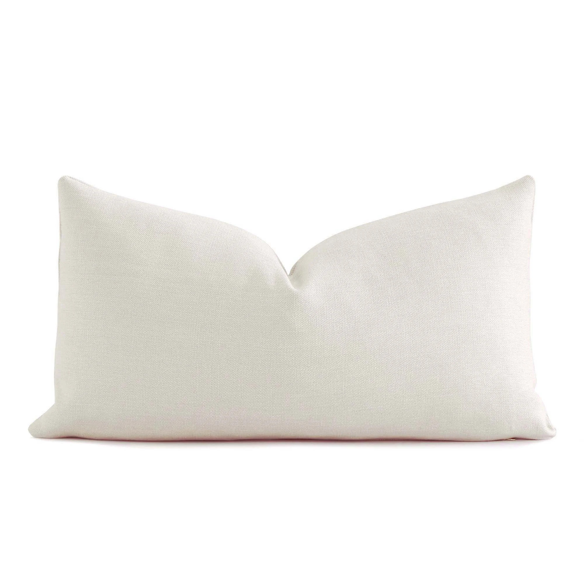 Solid Ivory White Linen Lumbar Throw Pillow Cover with Zipper, Long Rectangular Cushion Case, Tay | Etsy (Global)