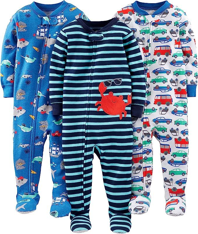 Simple Joys by Carter's Baby and Toddler Boys' 3-Pack Snug Fit Footed Cotton Pajamas | Amazon (US)