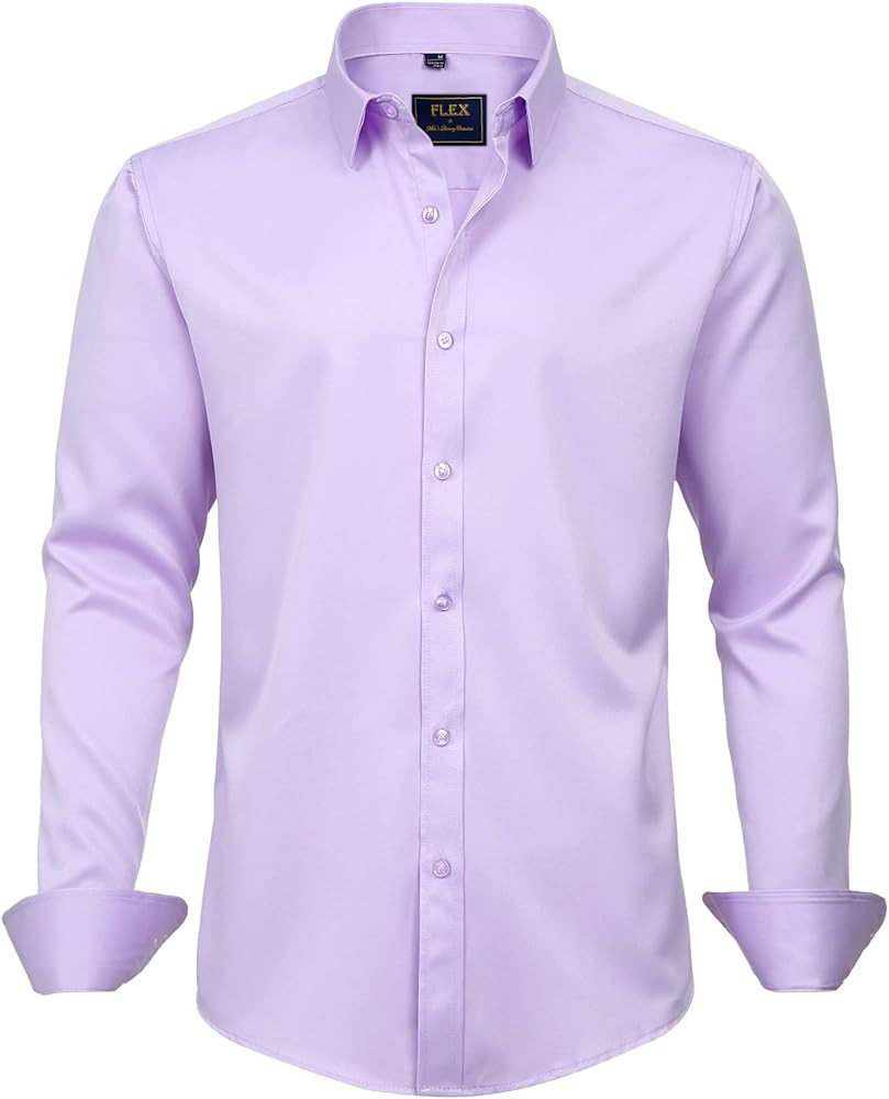 J.VER Men's Dress Shirts Solid Long Sleeve Stretch Wrinkle-Free Formal Shirt Business Casual Butt... | Amazon (US)