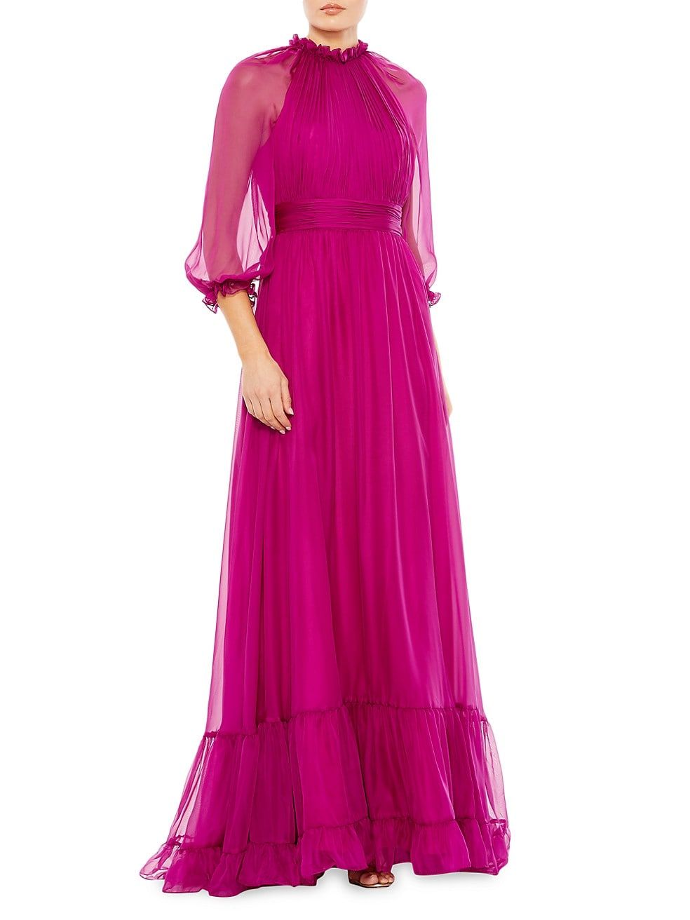 Mac Duggal Ruffled Raglan-Sleeve Chiffon Gown | Saks Fifth Avenue