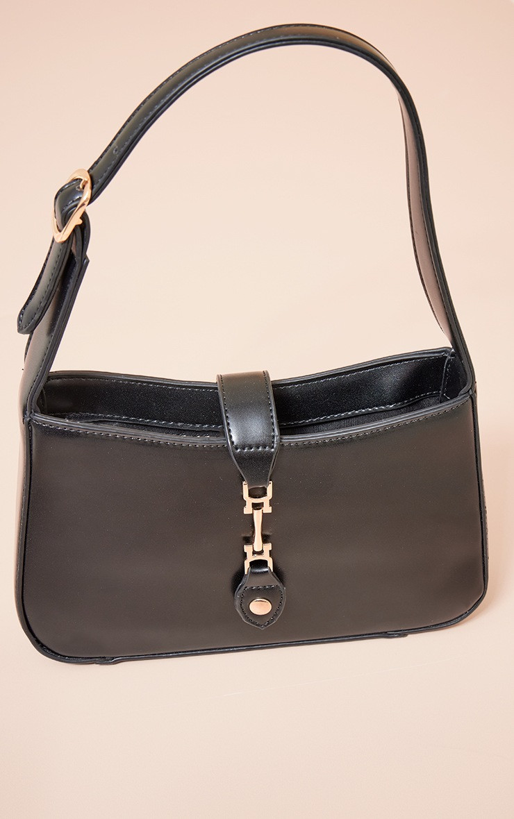 Black Clasp Detail Shoulder Bag | PrettyLittleThing UK
