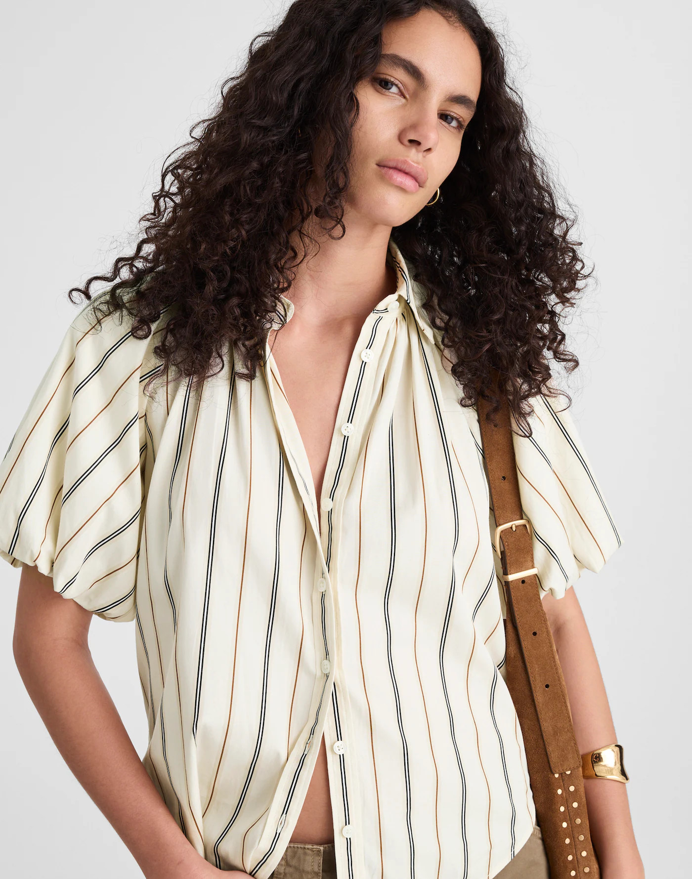 Shirred Bubble-Sleeve Button-Up Shirt in Poplin | Madewell