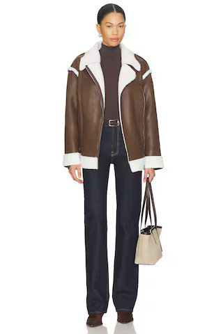 London Oversized Biker Jacket in Brown | Revolve Clothing (Global)