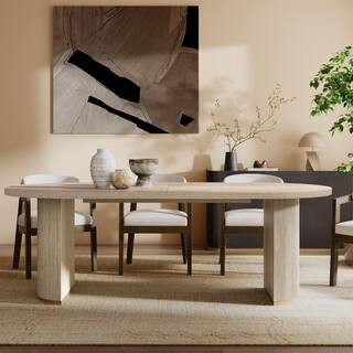 CHRISTOPHER KNIGHT HOME Jiana Natural Brown MDF Wood 88 in. W Double pedestal Oval Dining Table, ... | The Home Depot