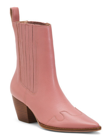 Leather Collins Heel Pointy Toe Booties For Women | TJ Maxx