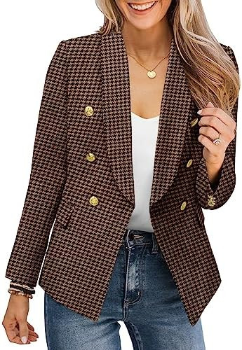 Womens Casual Blazer Jacket Gold Button Long Sleeve Work 0ffice Blazer Lapel Open Front Jacket | Amazon (US)