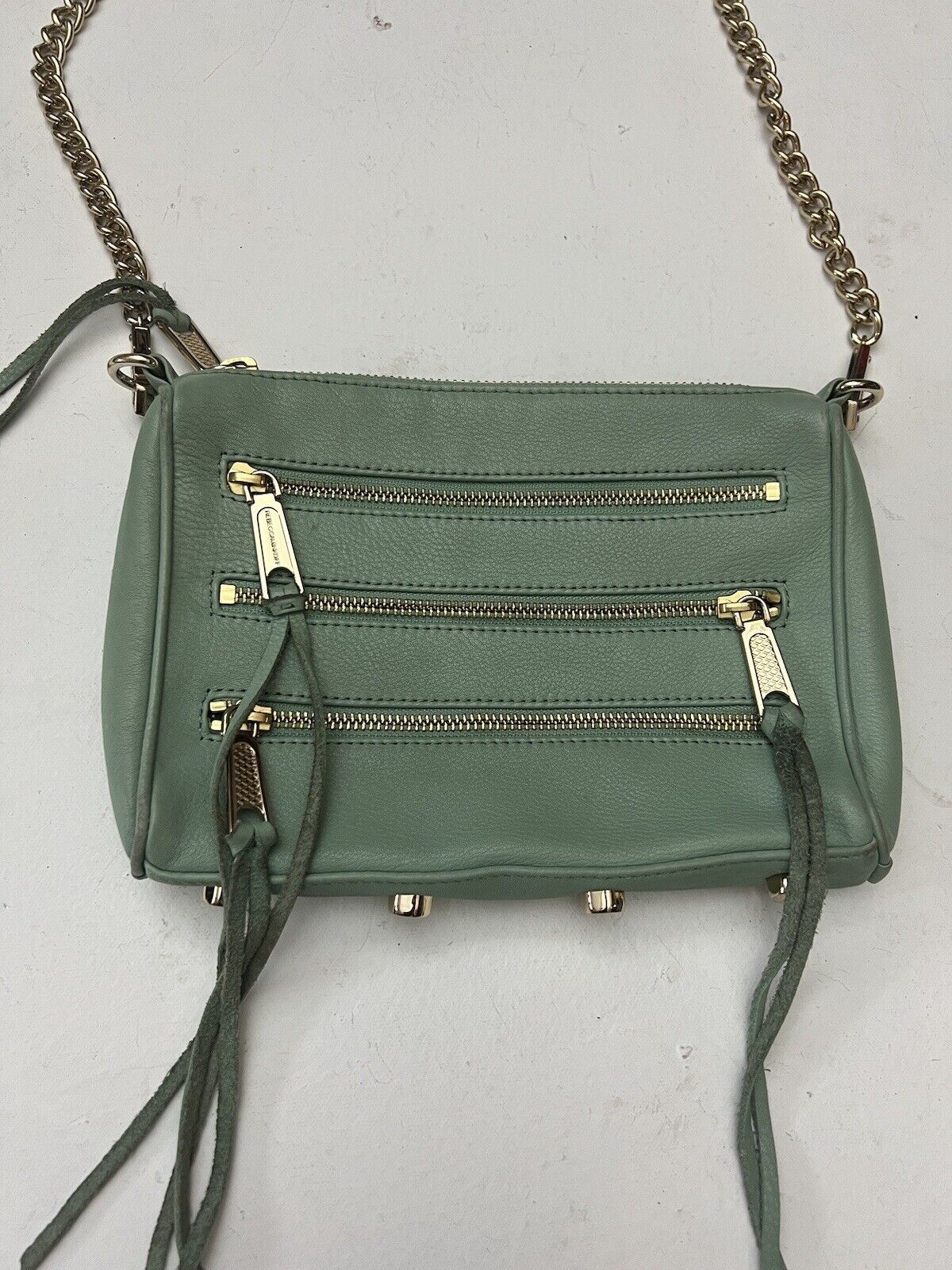 Rebecca Minkoff Seafoam Green 5 Zip Mini Crossbody Bag Purse Tassel Leather | eBay AU