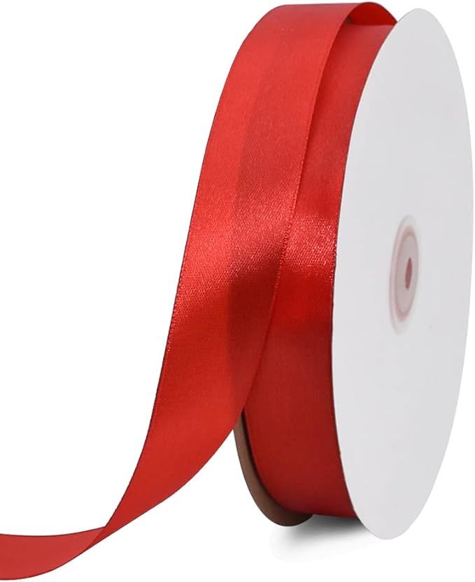 TONIFUL 1 Inch x 100yds Red Satin Ribbon, Thin Solid Color Satin Ribbon for Gift Wrapping, Crafts... | Amazon (US)