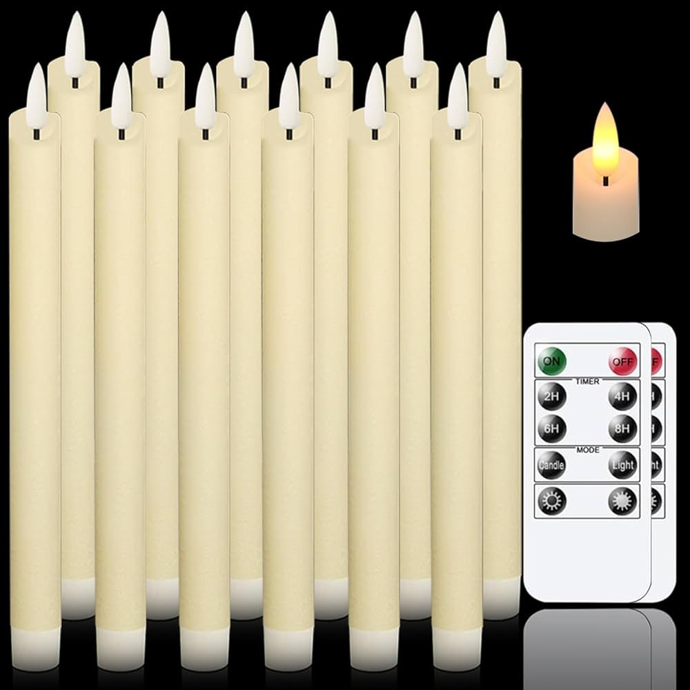 salipt Flameless Ivory Taper Candles Flickering with Timer and 10-Key Remote, Battery Operated LD... | Amazon (US)