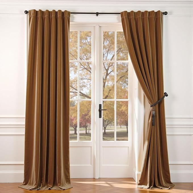 Lazzzy Velvet Blackout Curtains Brown Thermal Insulated Drapes for Bedroom Living Room 108 Inches... | Amazon (US)