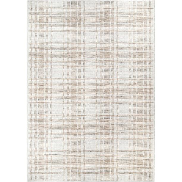 My Texas House Hampshire Plaid Reversible Indoor/ Outdoor Area Rug, Natural Driftwood, 5' x 7' | Walmart (US)
